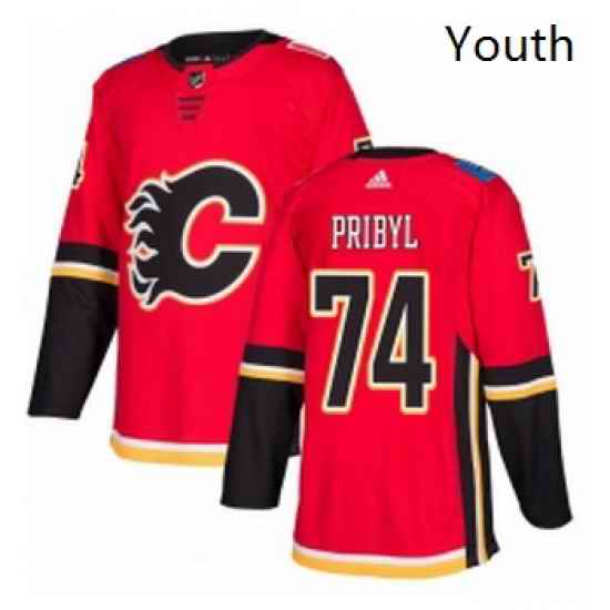 Youth Adidas Calgary Flames 74 Daniel Pribyl Premier Red Home NHL Jersey
